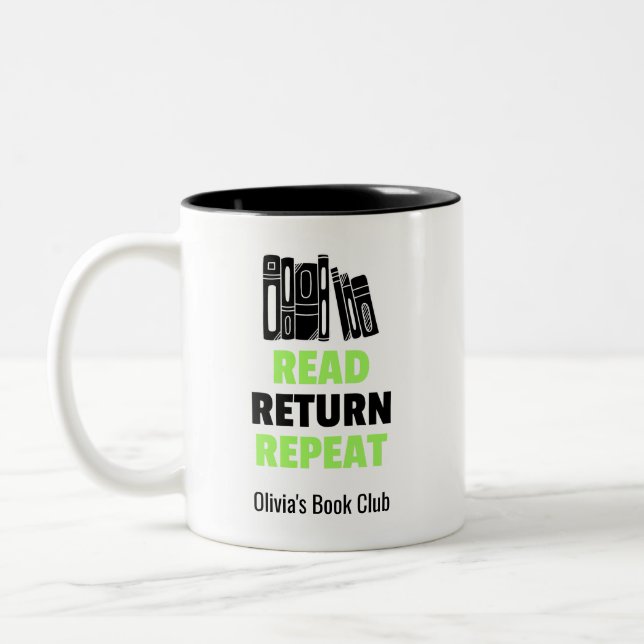 Caneca De Café Em Dois Tons Ler devoluções Repetições de Livros de Biblioteca (Esquerda)