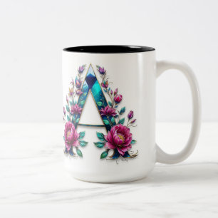 Caneca De Café Em Dois Tons Letra A Mug Café - Design Floral para Presente