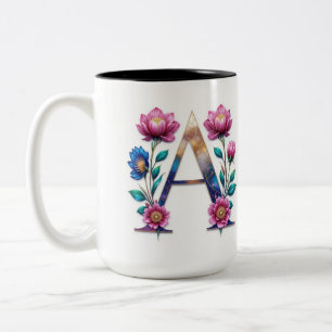 Caneca De Café Em Dois Tons Letra A Mug Café - Design Floral para Presente