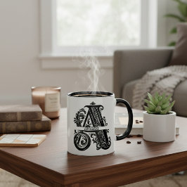 Caneca De Café Em Dois Tons Letra A, Nome Personalizado Mug Monograma
