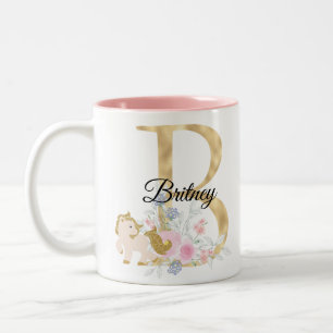 Caneca De Café Em Dois Tons Letra B personalizada monograma com pônei