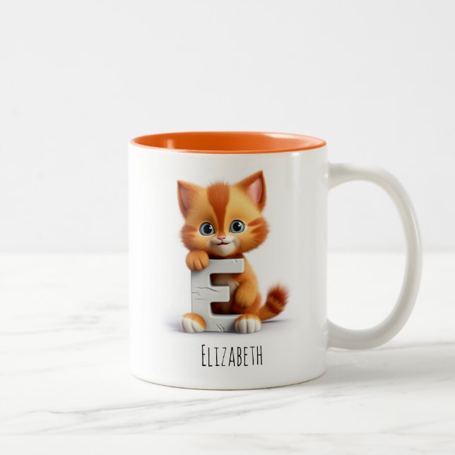 Caneca De Café Em Dois Tons Letra E Cat Alphabet Monograma Café Mug (Direita)