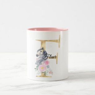 Caneca De Café Em Dois Tons Letra F monograma personalizado com cavalo 