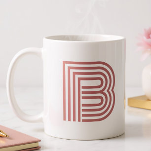 Caneca De Café Em Dois Tons Letra Inicial de Monograma Simples Rosa Bege Moder