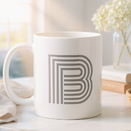 Caneca De Café Em Dois Tons Letra Inicial Monograma Cinza Branco Moderno Elega