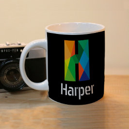 Caneca De Café Em Dois Tons Letra inicial monograma moderna - preto