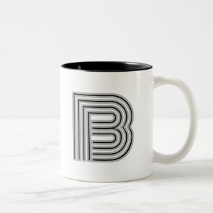 Caneca De Café Em Dois Tons Letra Inicial Monograma Preto Branco Moderno Elega