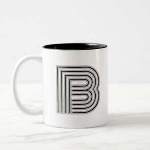 Caneca De Café Em Dois Tons Letra Inicial Monograma Preto Branco Moderno Elega