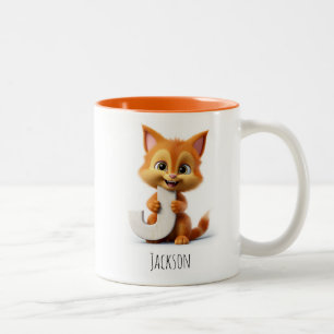 Caneca De Café Em Dois Tons Letra J Cat Alphabet Monograma Café Mug