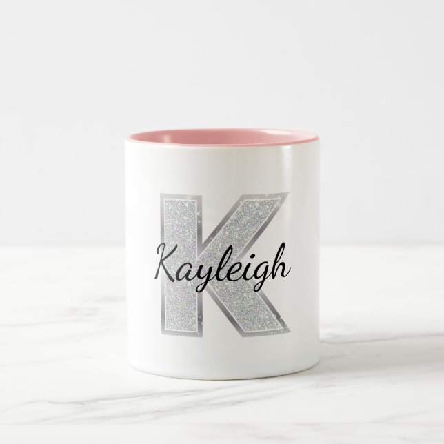 Caneca De Café Em Dois Tons Letra K com brilho prateado (Centro)