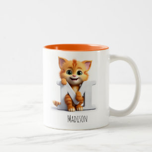 Caneca De Café Em Dois Tons Letra M Cat Alphabet Monograma Café Mug