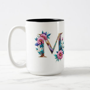 Caneca De Café Em Dois Tons Letra M Coffee Mug - Design floral para presente