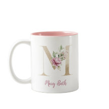 Letra M Dourada, Monograma M, Presente Floral Rosa