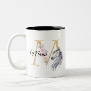 Caneca De Café Em Dois Tons Letra M personalizada monograma com cavalo  