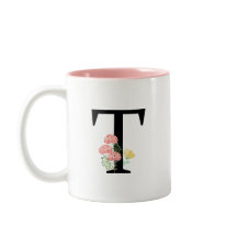 letra monograma T flores a aquarela rosa spray