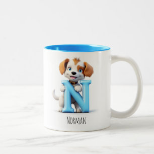 Caneca De Café Em Dois Tons Letra N Cão Alfabético Monograma Café Mug