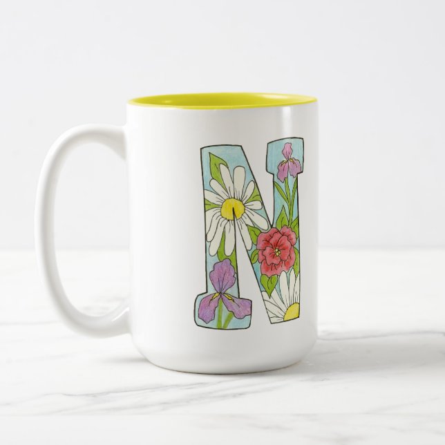 Caneca De Café Em Dois Tons Letra N Mug floral (Esquerda)