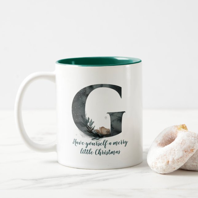 Caneca De Café Em Dois Tons Letra natalina G Alfabet Coffee Mug (Com Donut)