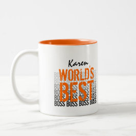 Caneca De Café Em Dois Tons Letra Orange 012, o melhor chefe do mundo
