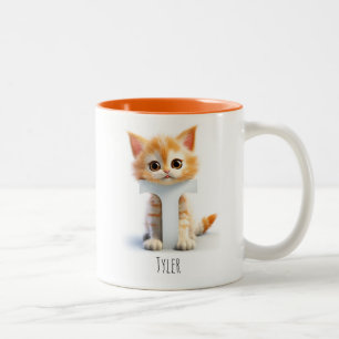 Caneca De Café Em Dois Tons Letra T Cat Alphabet Monograma Café Mug