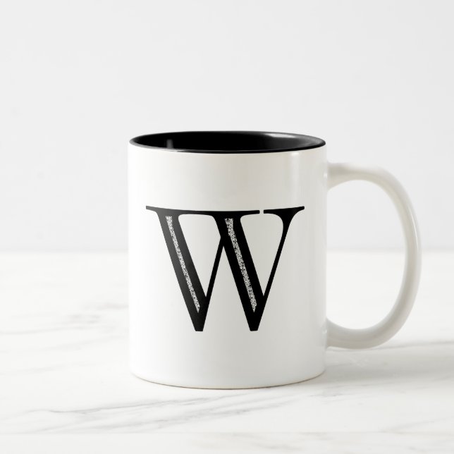 Caneca De Café Em Dois Tons Letra W do damasco - preto (Direita)
