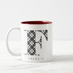 Caneca De Café Em Dois Tons Letra Xadrez Preta e Branca F