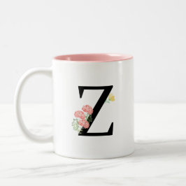 Caneca De Café Em Dois Tons Letra Z Monograma Flores aquáticas cor-de-rosa