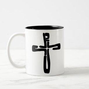 Caneca De Café Em Dois Tons letras negras de Jesus na Cruz