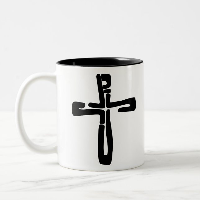 Caneca De Café Em Dois Tons letras pretas de Jesus na Cruz (Esquerda)