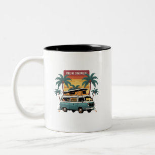 Caneca De Café Em Dois Tons Leve-me para algum lugar – Retro Travel Camper Van