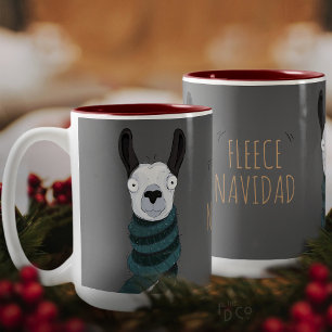 Caneca De Café Em Dois Tons Lhama de desenho animado cinza 'Fleece Navidad' en