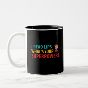 Caneca De Café Em Dois Tons Li Sinais Lábios Qual é a sua surdez superpoderosa