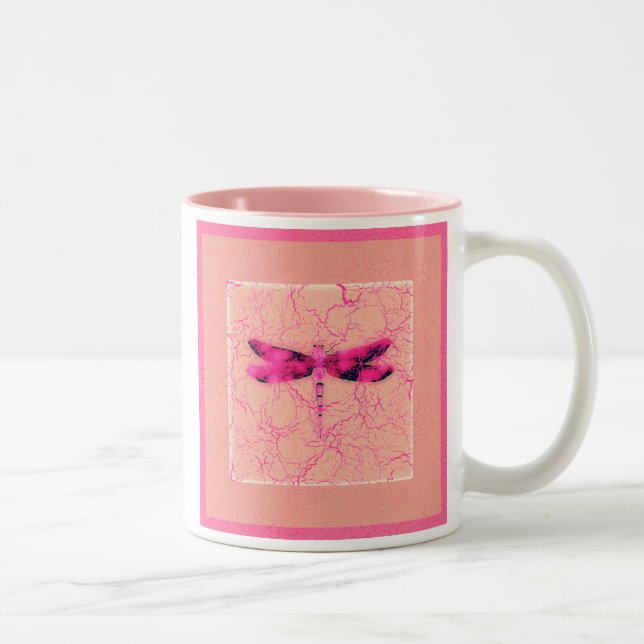 Caneca De Café Em Dois Tons Libélula da consciência do cancro da mama (Direita)