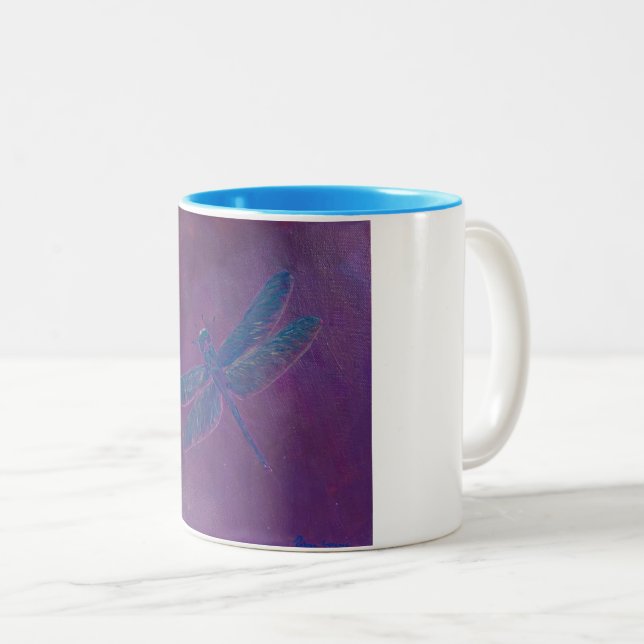 Caneca De Café Em Dois Tons Libélula da faísca do por do sol (Frente Esquerda)