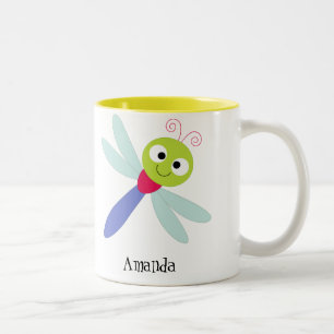 Caneca De Café Em Dois Tons Libélula feliz bonito dos desenhos animados com
