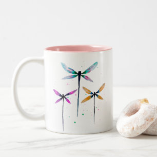 Caneca De Café Em Dois Tons libélulas bonito, cor d'água