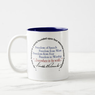 Caneca De Café Em Dois Tons Liberdades do FDR Franklin D Roosevelt quatro