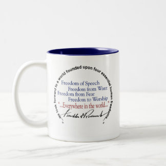 Caneca De Café Em Dois Tons Liberdades do FDR Franklin D Roosevelt quatro