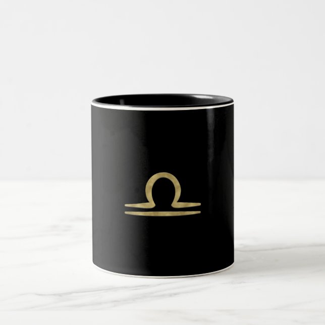 Caneca De Café Em Dois Tons LIBRA Ouro Setembro Outubro Astrologia do Aniversá (Centro)