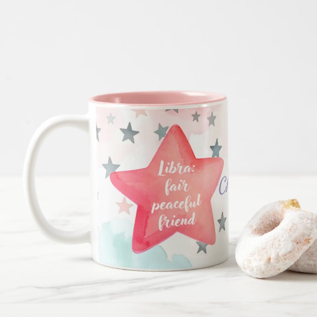 Caneca De Café Em Dois Tons Libra Personalizada Bonita Sinal de Zodiac Mug par (Com Donut)