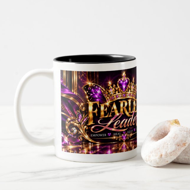 Caneca De Café Em Dois Tons Líder Destemida™ Empoderar • Curar • Equipar • Ele (Com Donut)