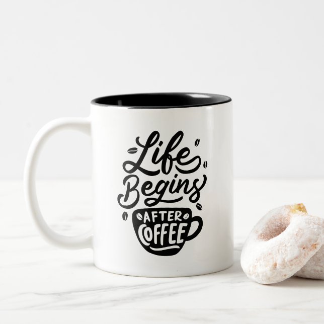 Caneca De Café Em Dois Tons Life Begins After Coffee, Two-Tone Coffee Mug (Com Donut)