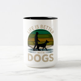 Caneca De Café Em Dois Tons Life Is Better With Dogs Retro Silhouette Coffee M