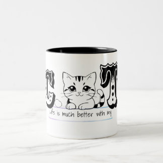 Caneca De Café Em Dois Tons "Life Is Much Better With My Cat – Cute Cat Design