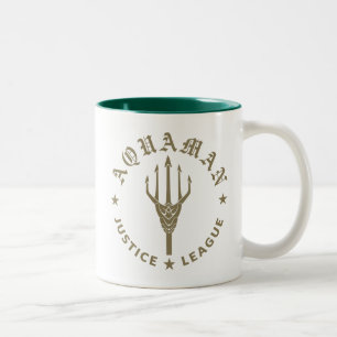 Caneca De Café Em Dois Tons Liga da Justiça  Emblem de tridente do Aquaman Re