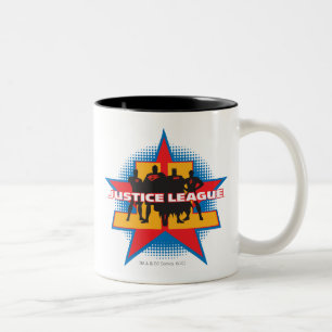 Caneca De Café Em Dois Tons Liga da Justiça Silhouettes e o Fundo das Estrelas