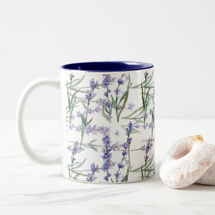 Caneca De Café Em Dois Tons Lilac do azul da arte da aguarela da planta da
