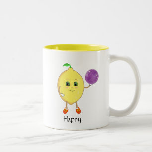 Caneca De Café Em Dois Tons Limão feliz fofo & caligrafia