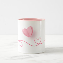 Caneca De Café Em Dois Tons Limite de Forma Coração de Linha com Coração de Pa