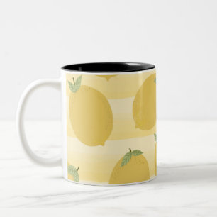 Caneca De Café Em Dois Tons Limões Amarelos Frutas de Verão Aquarela Brilhante